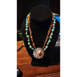 Vintage Sterling Silver Turquoise,Amber, Pearl, MOP Necklace